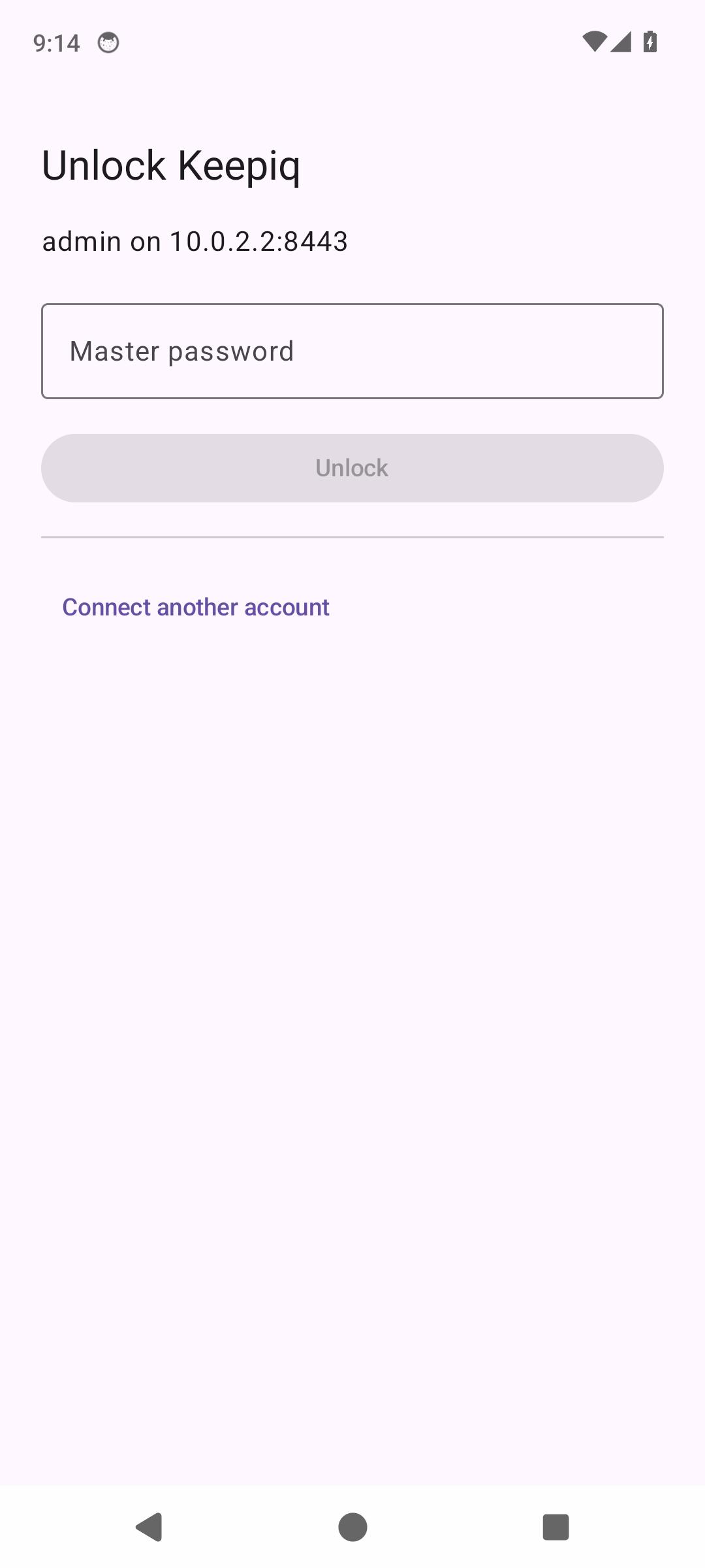 Android: Unlock Keepiq with the account name and the master password field