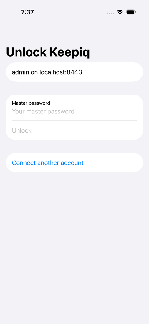 iOS: Unlock Keepiq with the account name and the master password field